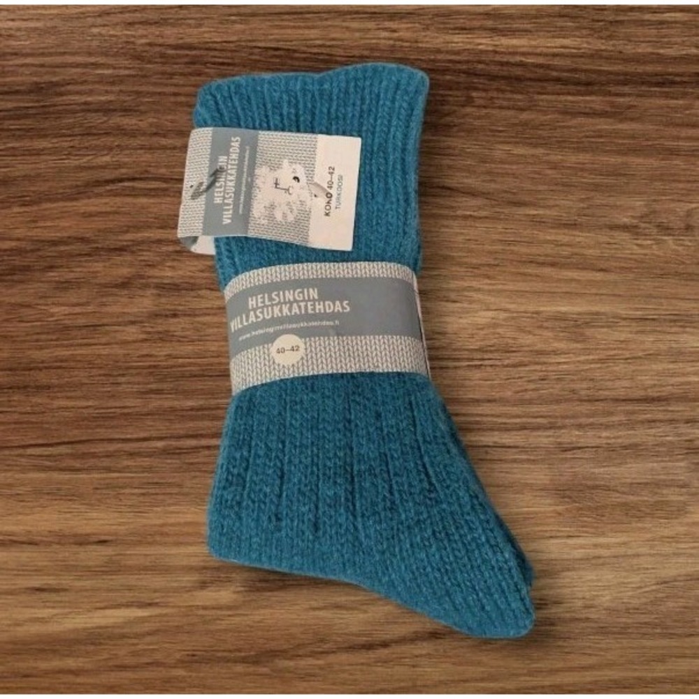 NWT Helsingin Wool Blend Socks Blue Villasukkatehdas Finland Womens Sz 40-42